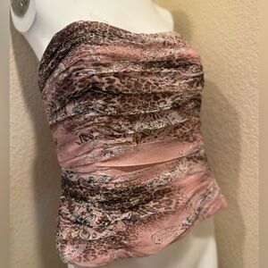 Vintage Y2K Kay Unger 100% Silk metallic Animal Print Pink Halter strapless Top